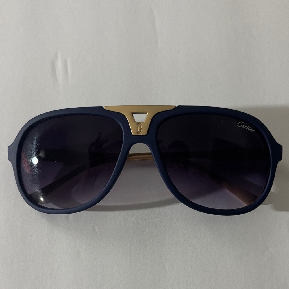 Cartier Blue and Gold Oversized Aviator Sunglasses